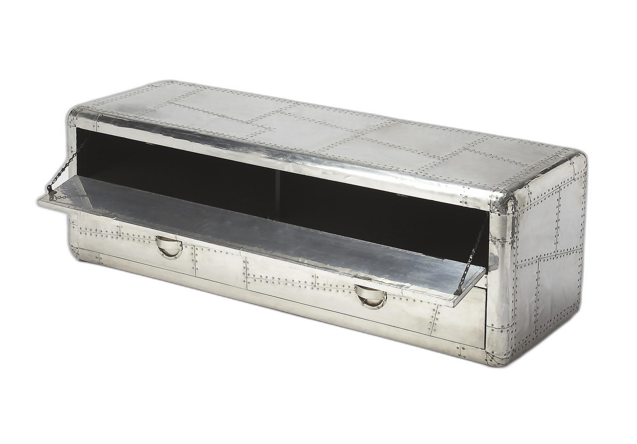 59" Silver Solid Wood Enclosed and Open Storage TV Stand-2