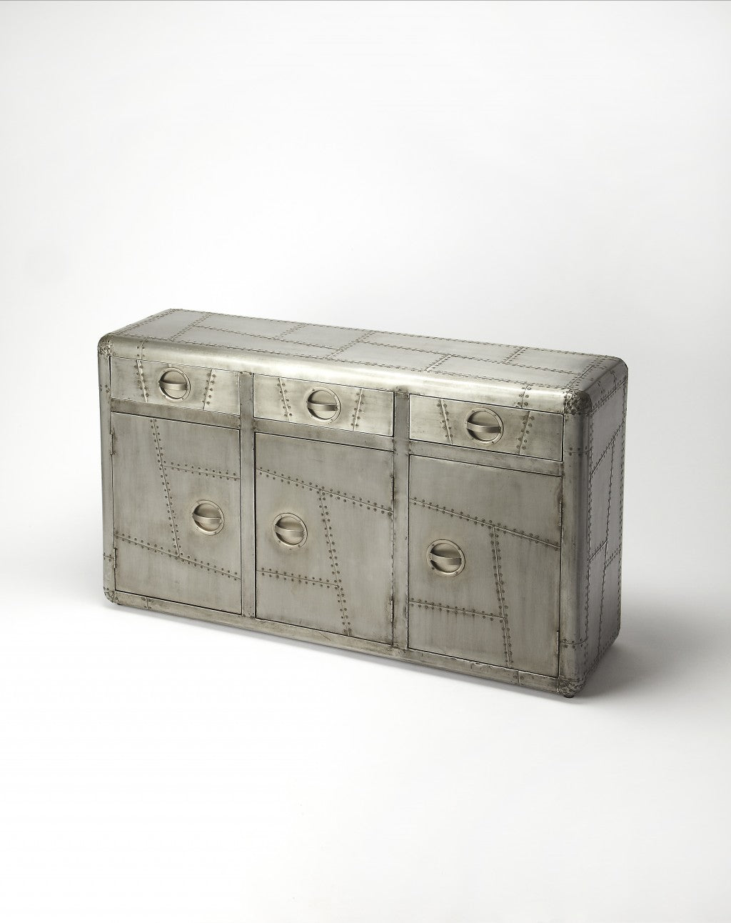 55" Silver Steel Console Accent Cabinet With Three Drawers-3