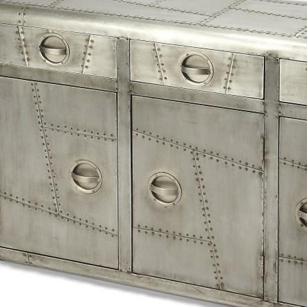 55" Silver Steel Console Accent Cabinet With Three Drawers-1