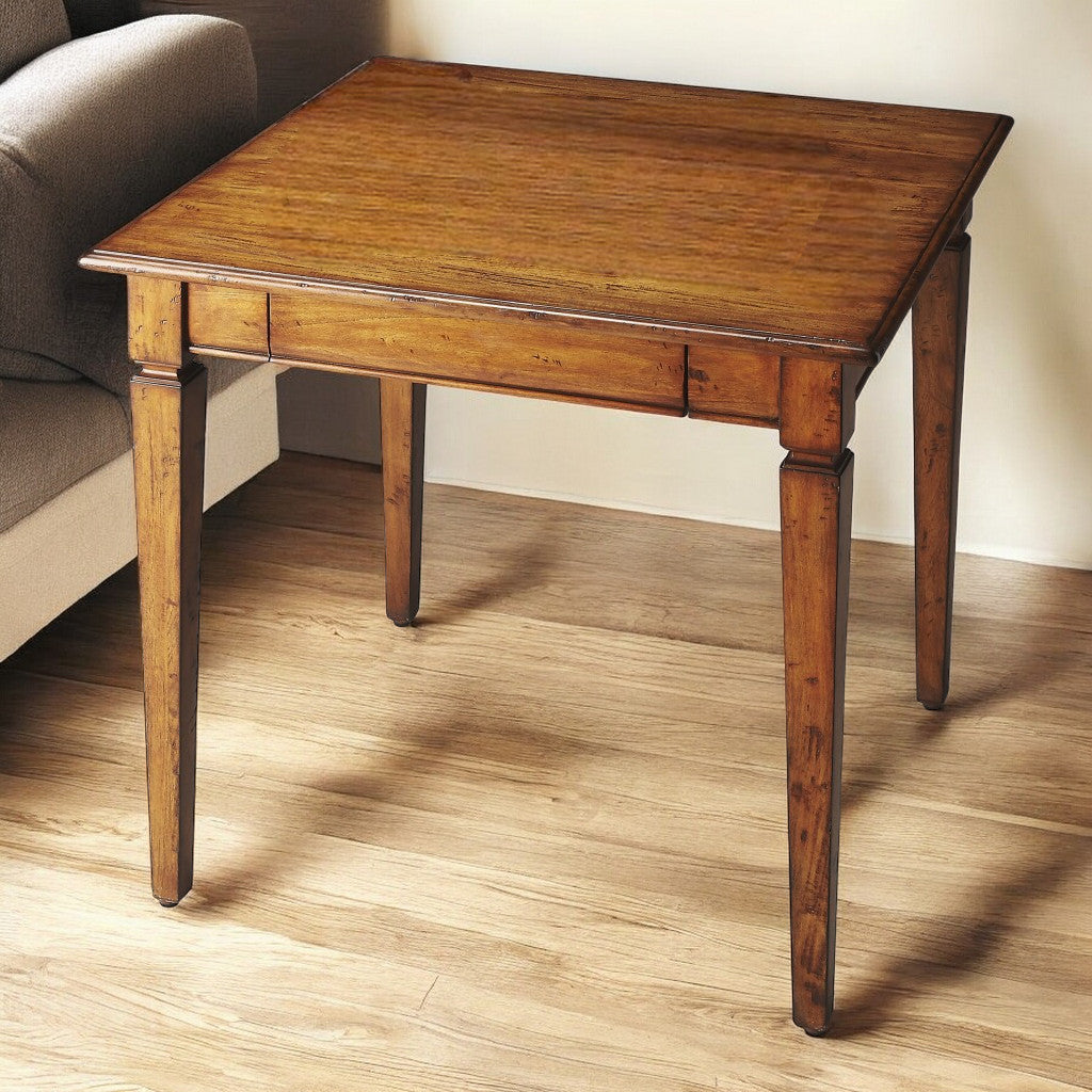 30" Brown and Dark Brown Wood Square Coffee Table With Drawer-1