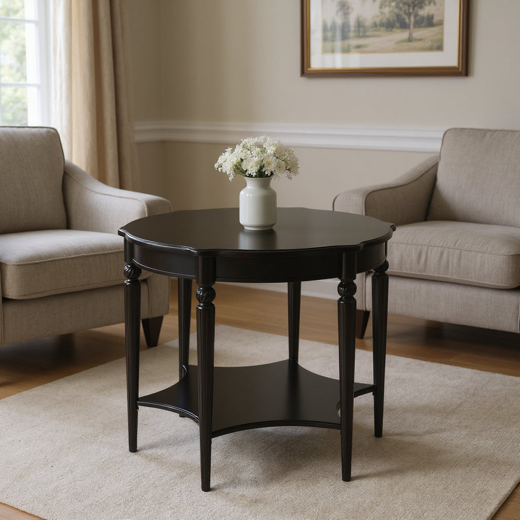 28" Brown Wood Round Coffee Table With Shelf-0