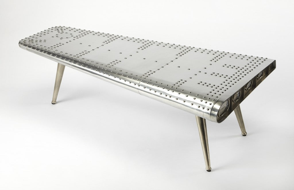 60" Silver Aluminum and Metal Coffee Table-4