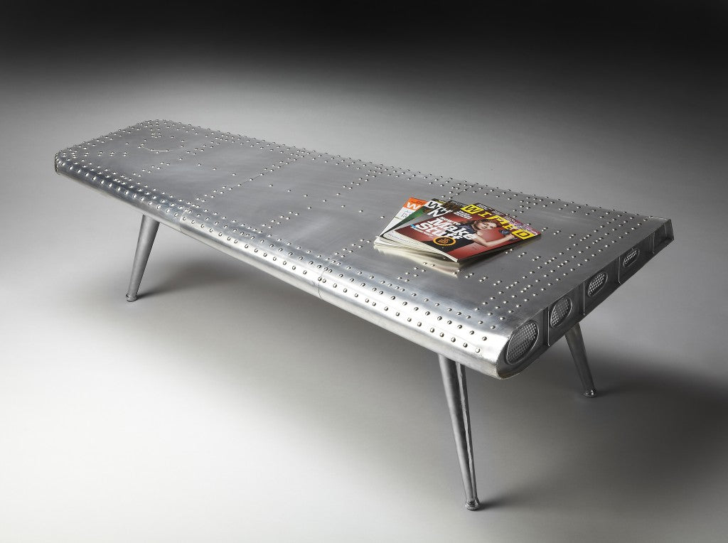 60" Silver Aluminum and Metal Coffee Table-5