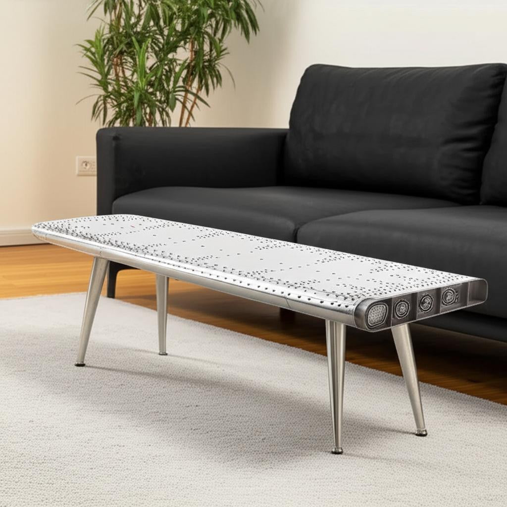 60" Silver Aluminum and Metal Coffee Table-0
