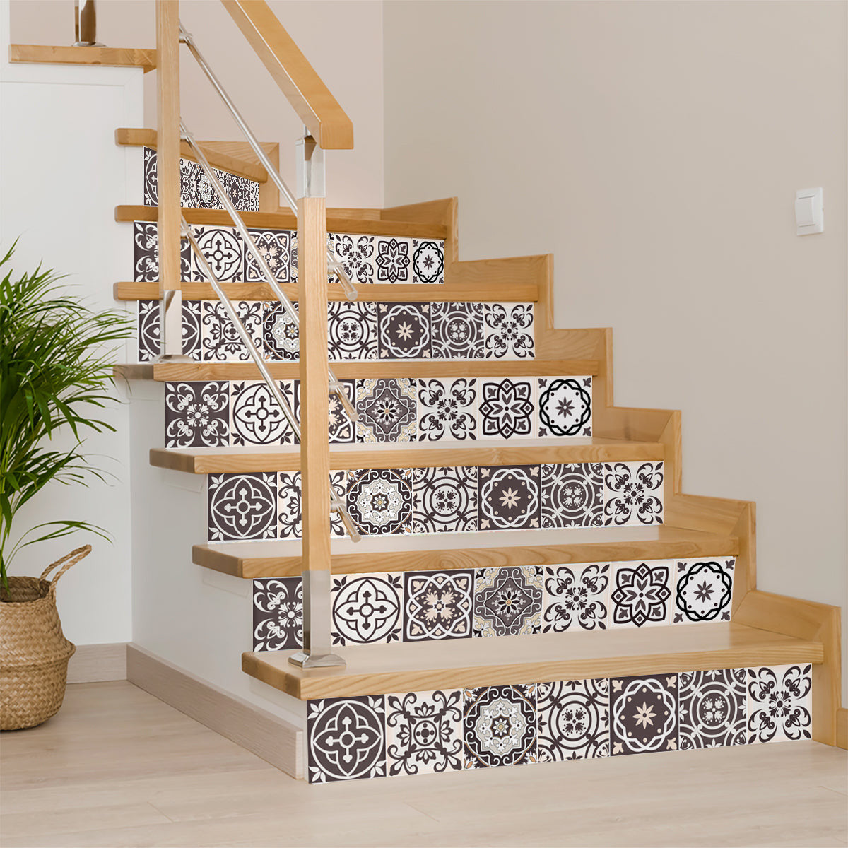 5" X 5" Light Brown And White Mosaic Peel And Stick Removable Tiles-2