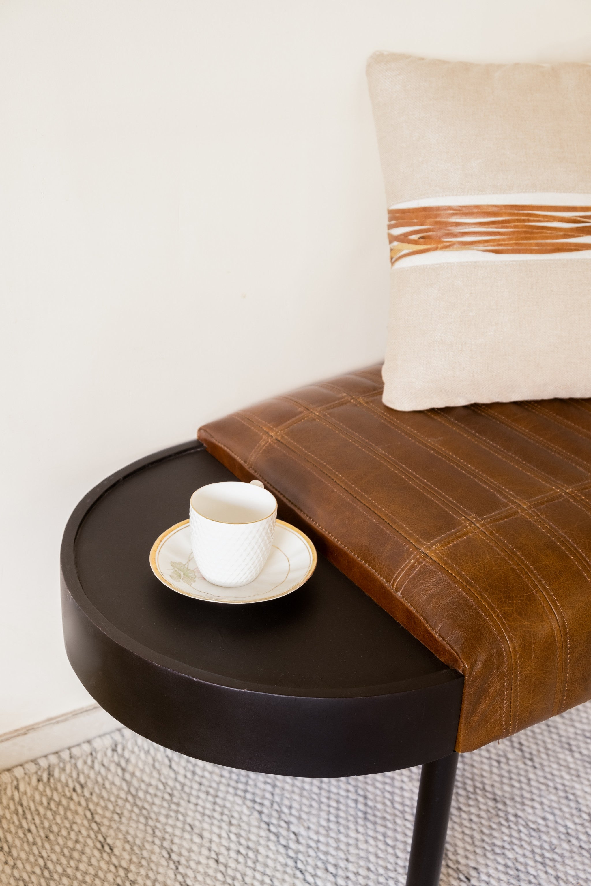 Warm Brown Leather And Solid Wood Bench-6