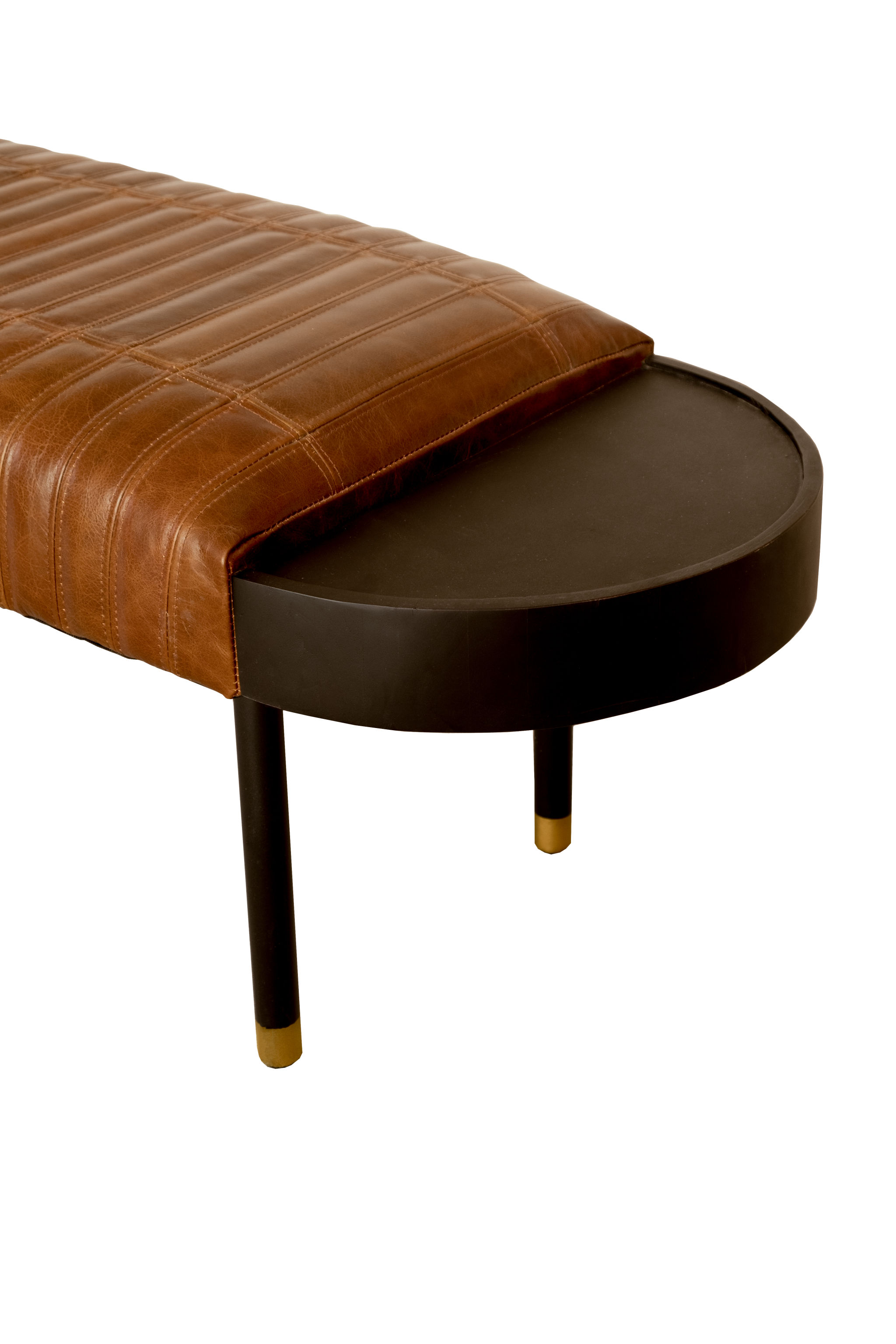 Warm Brown Leather And Solid Wood Bench-4
