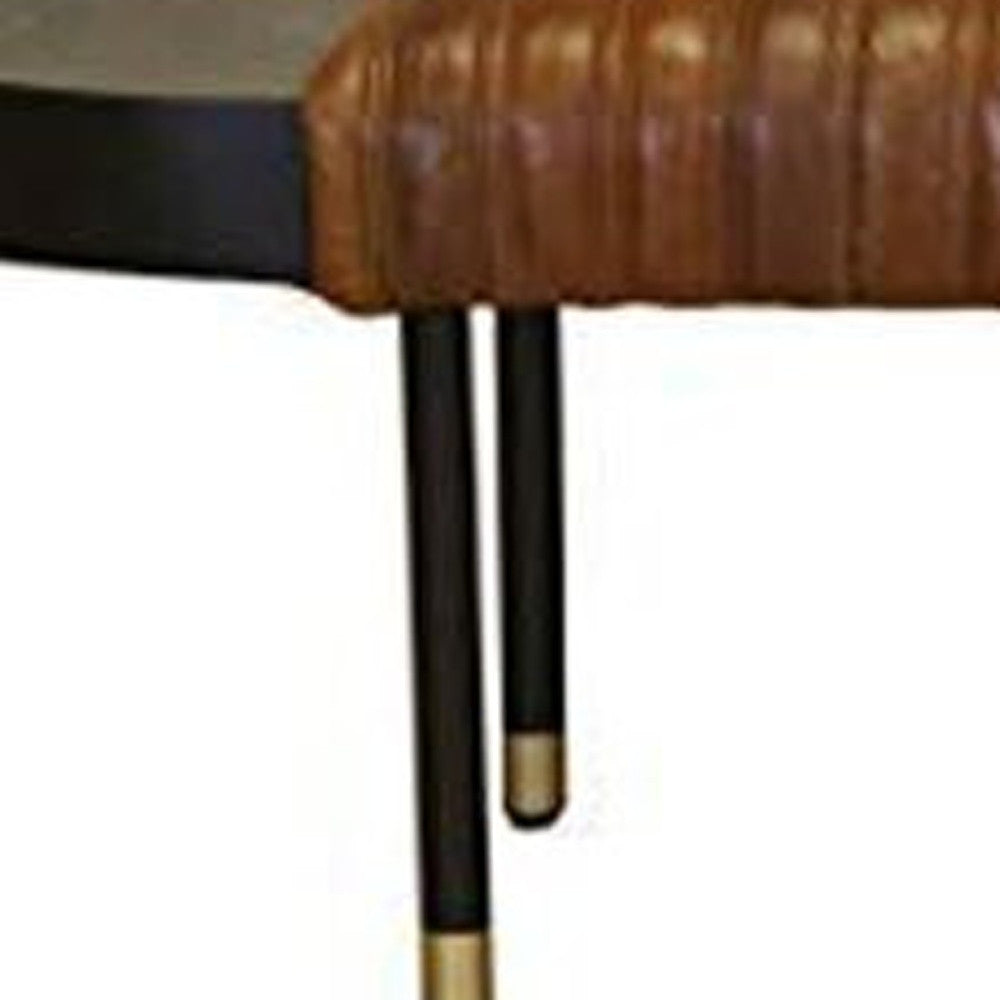 Warm Brown Leather And Solid Wood Bench-3