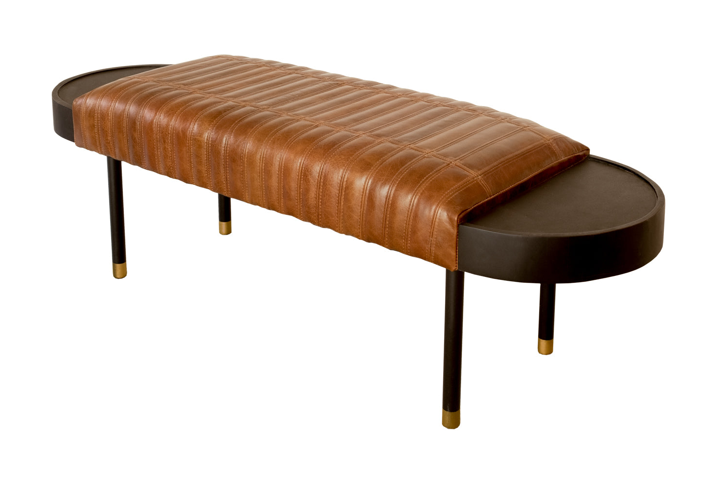Warm Brown Leather And Solid Wood Bench-1