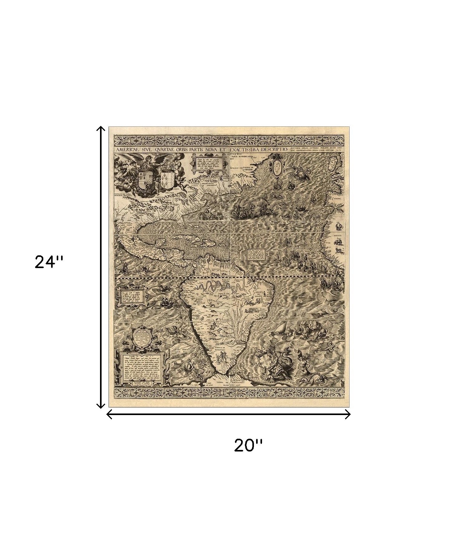 20" X 24" Vintage 1562 Map Of Early Americas Wall Art-6