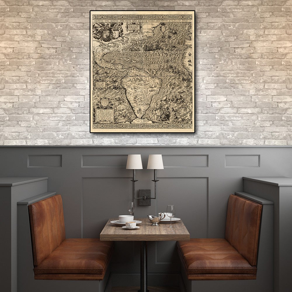 20" X 24" Vintage 1562 Map Of Early Americas Wall Art-4