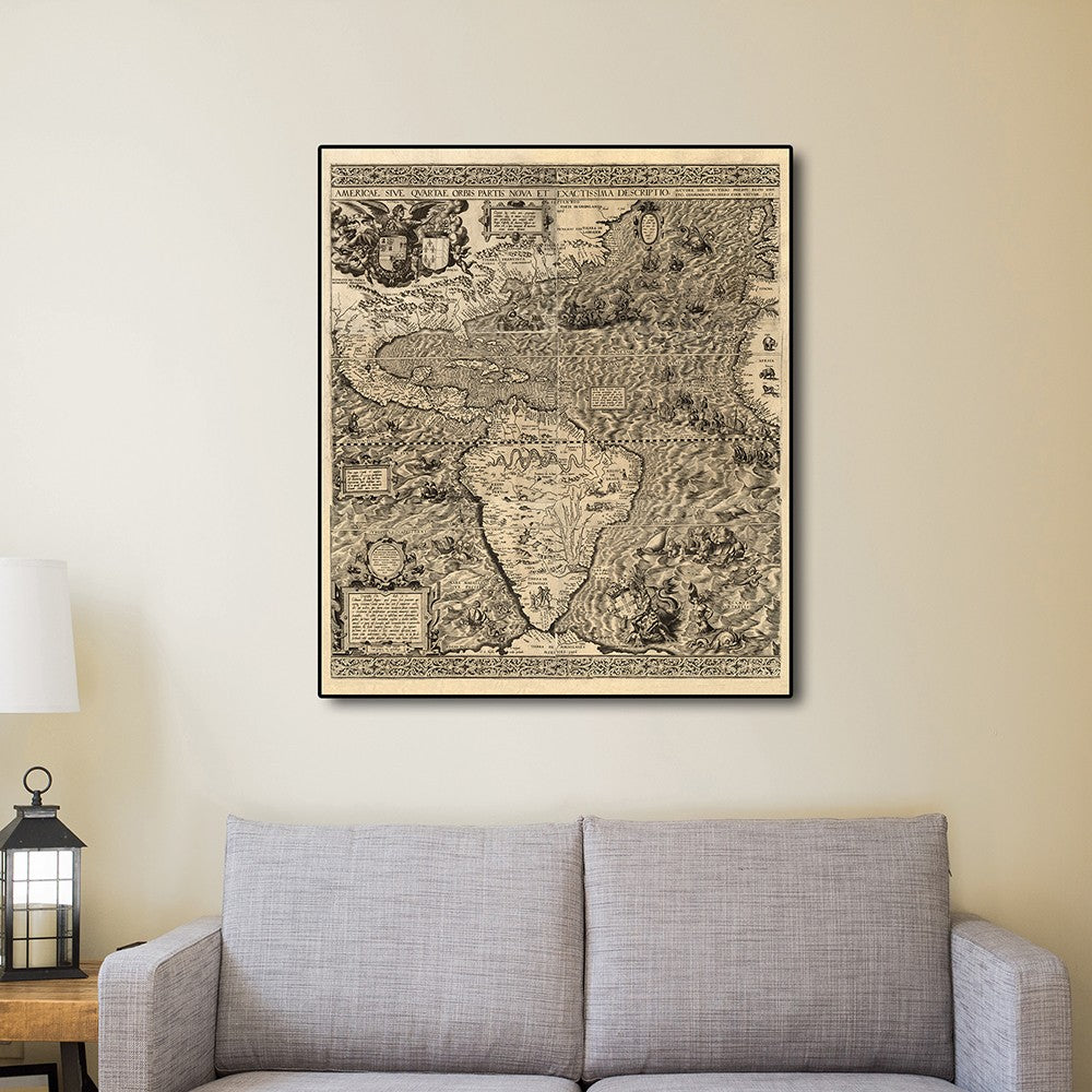 20" X 24" Vintage 1562 Map Of Early Americas Wall Art-5