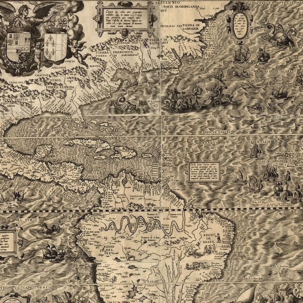 20" X 24" Vintage 1562 Map Of Early Americas Wall Art-2