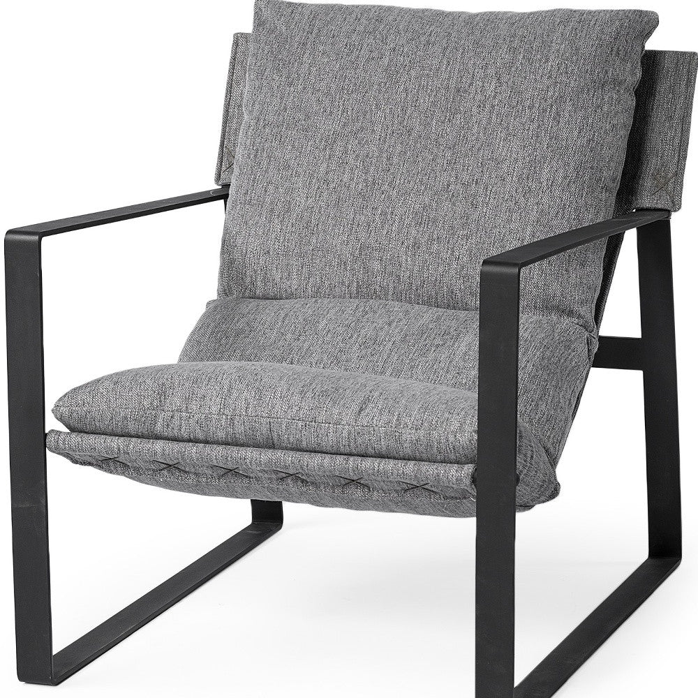 35" Gray and Black Fabric Wingback Chair-7