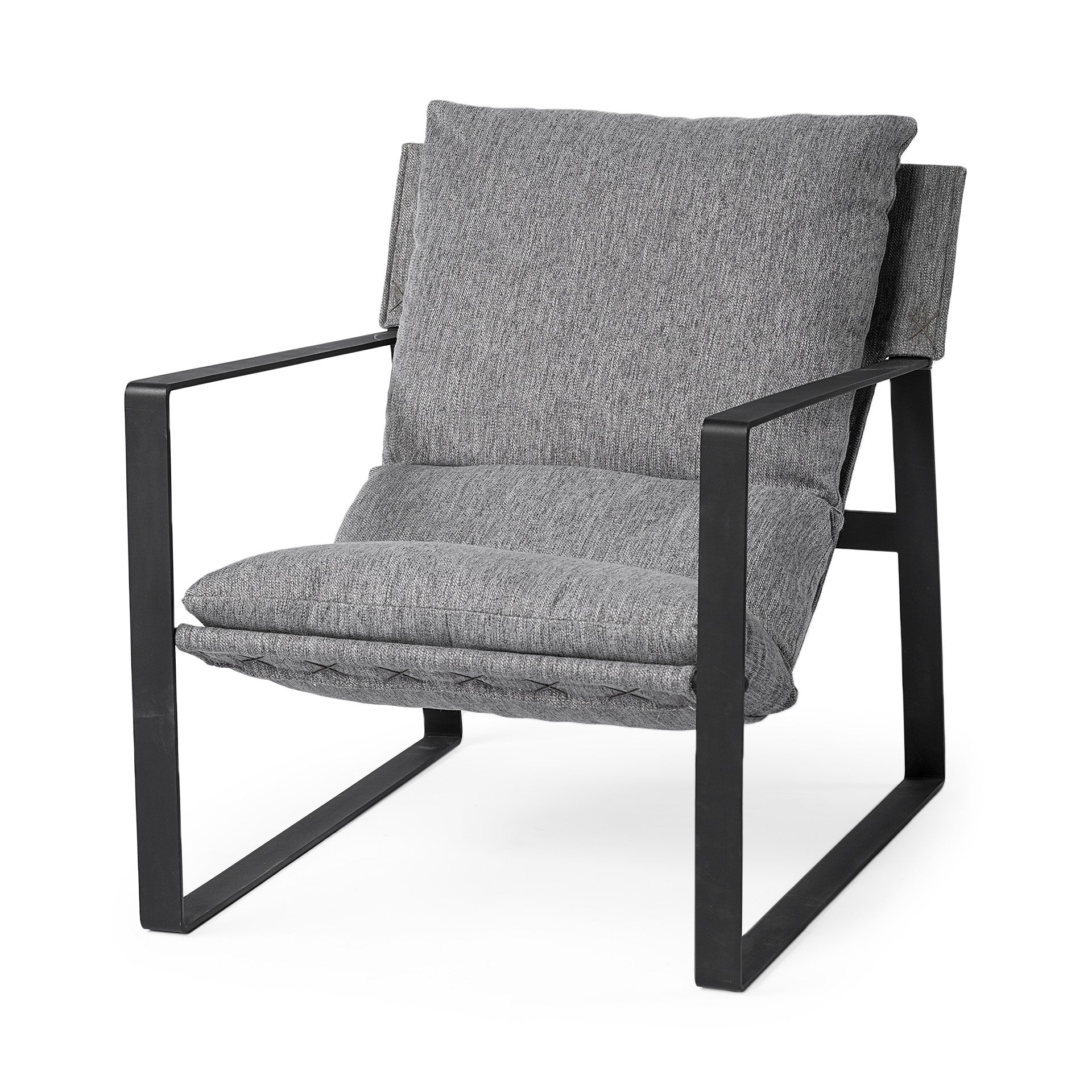 35" Gray and Black Fabric Wingback Chair-0
