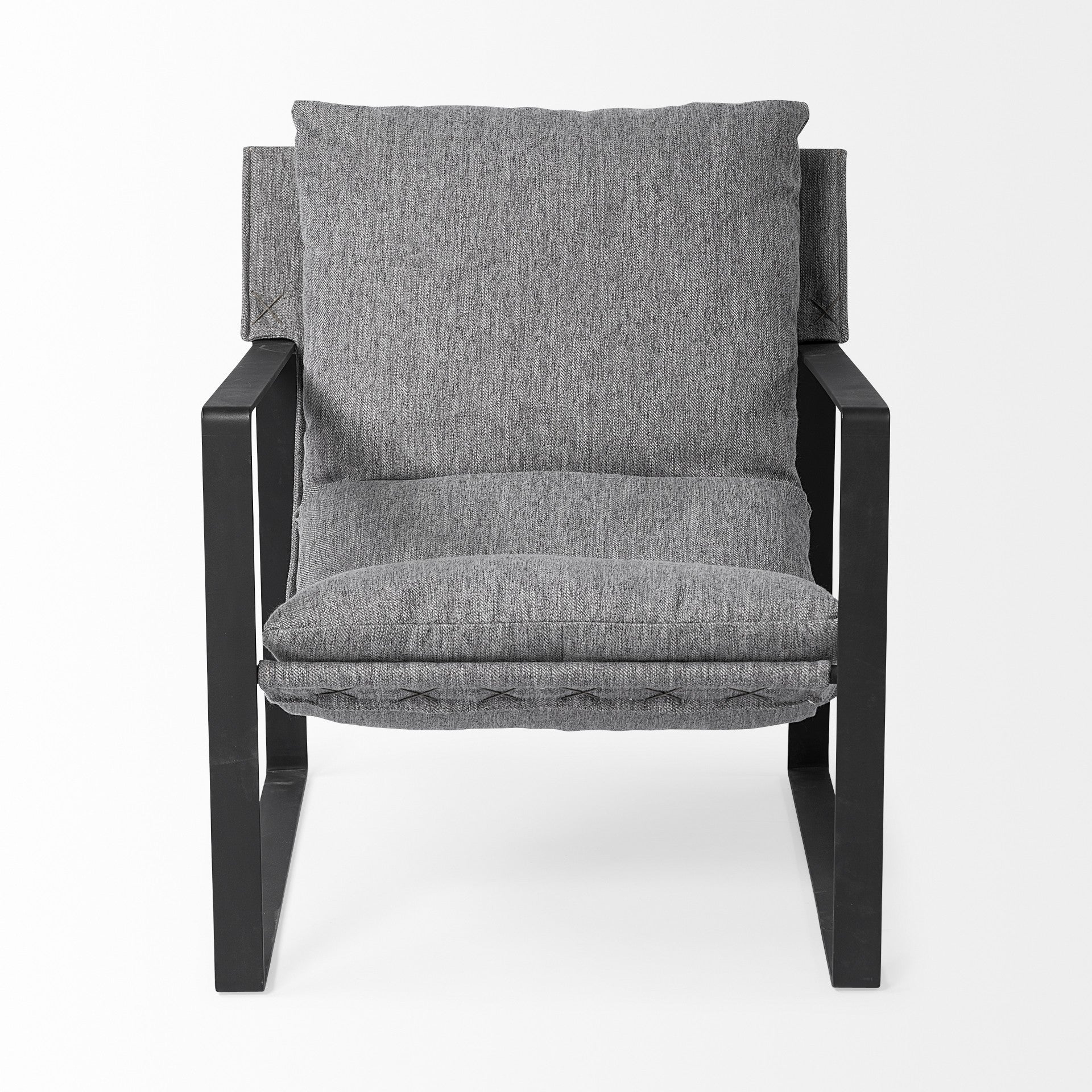 35" Gray and Black Fabric Wingback Chair-1