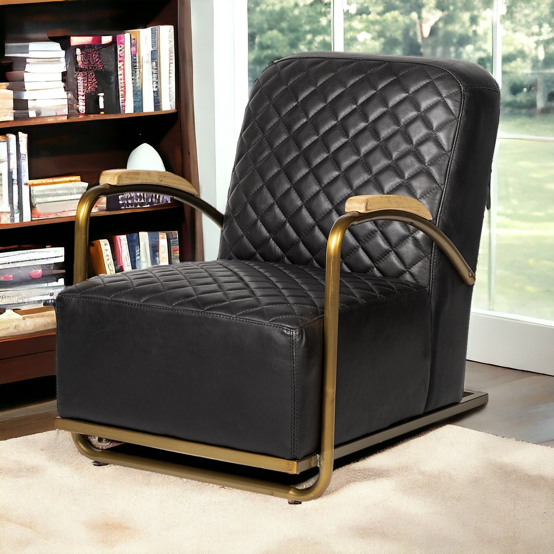 36" Black and Gold Leather Lounge Chair-1