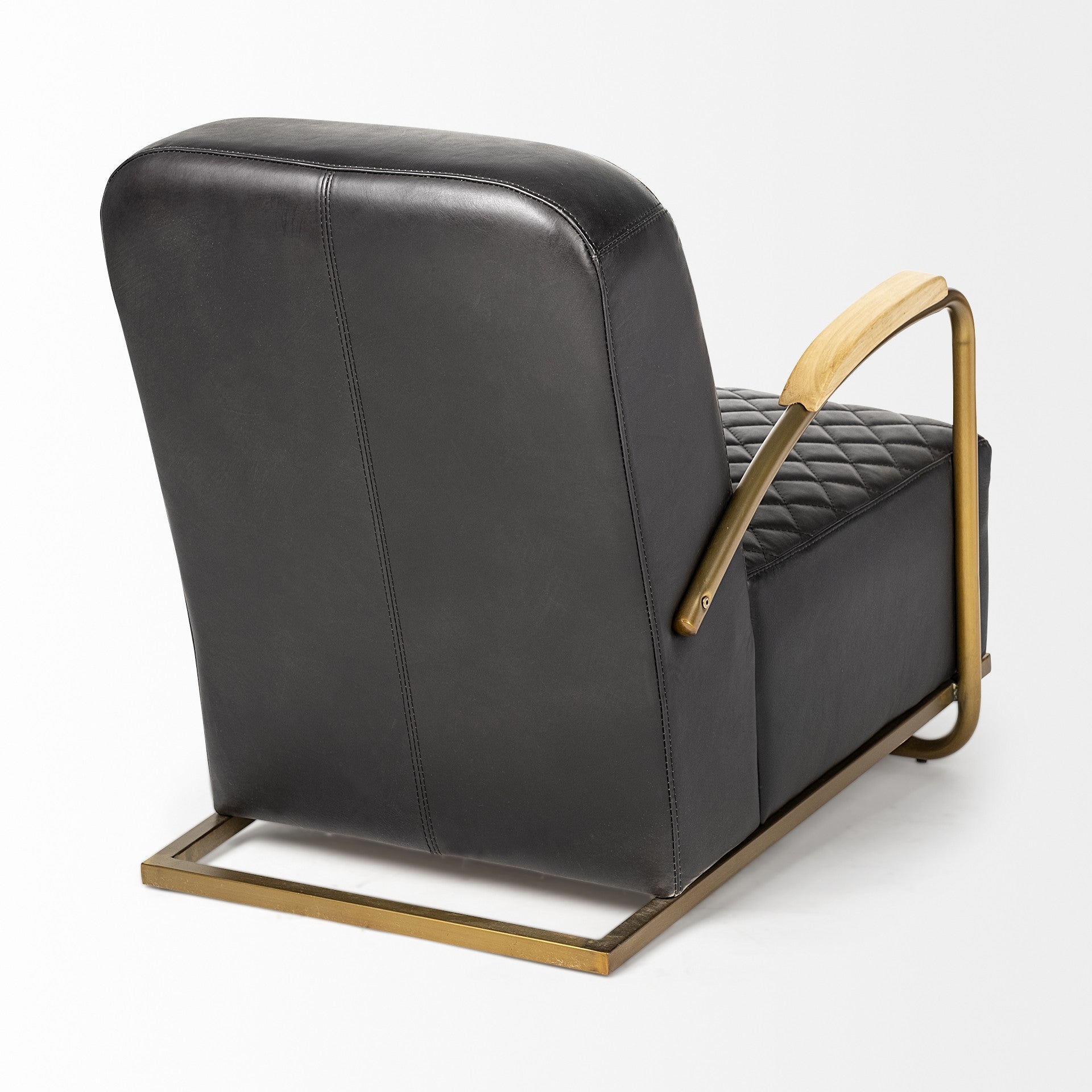 36" Black and Gold Leather Lounge Chair-5