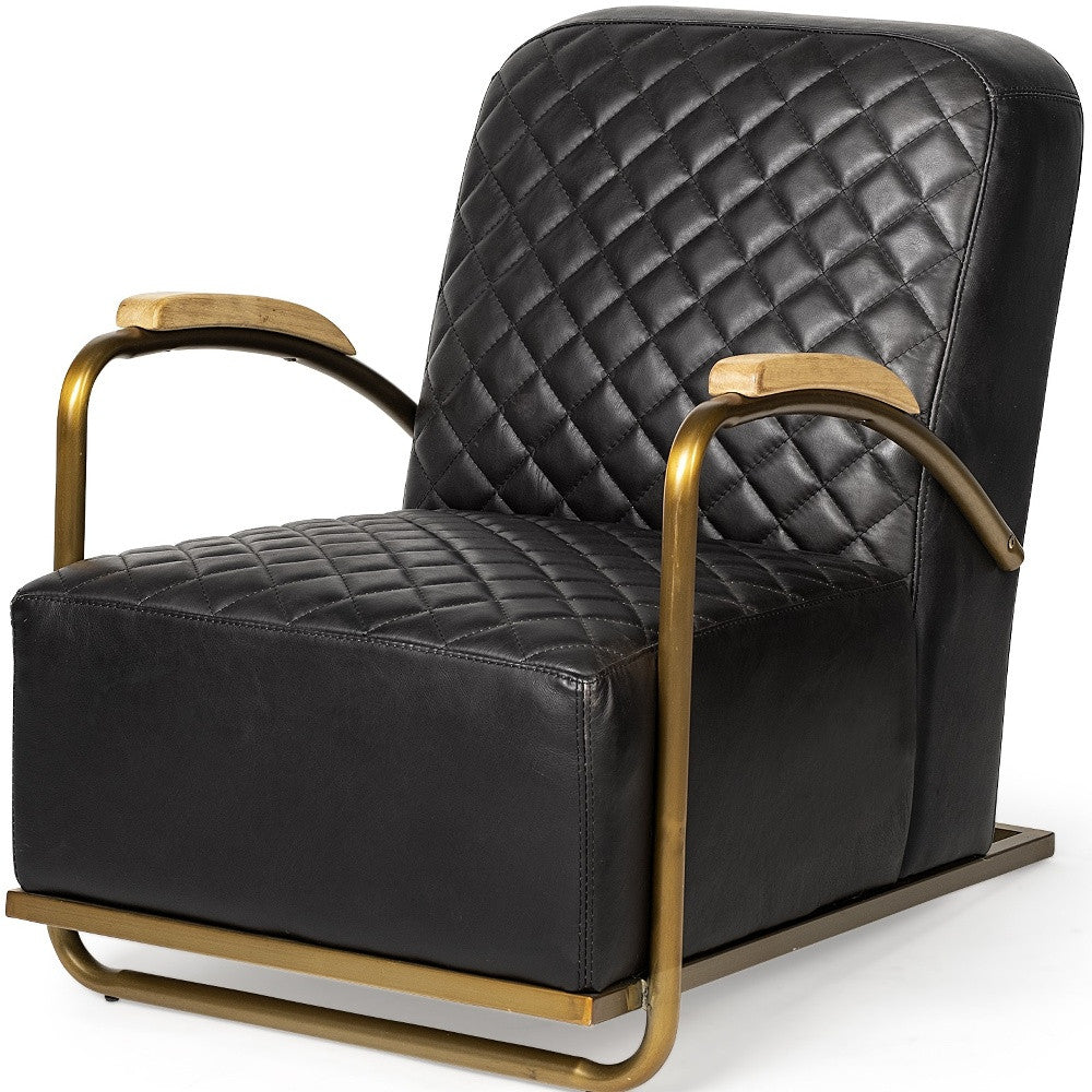36" Black and Gold Leather Lounge Chair-7