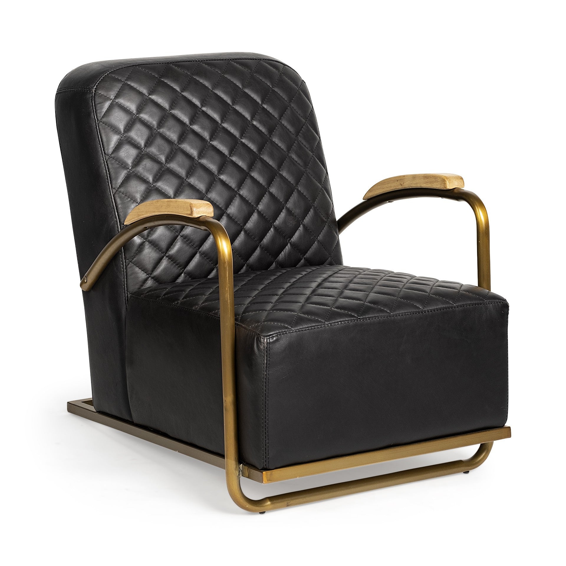 36" Black and Gold Leather Lounge Chair-8