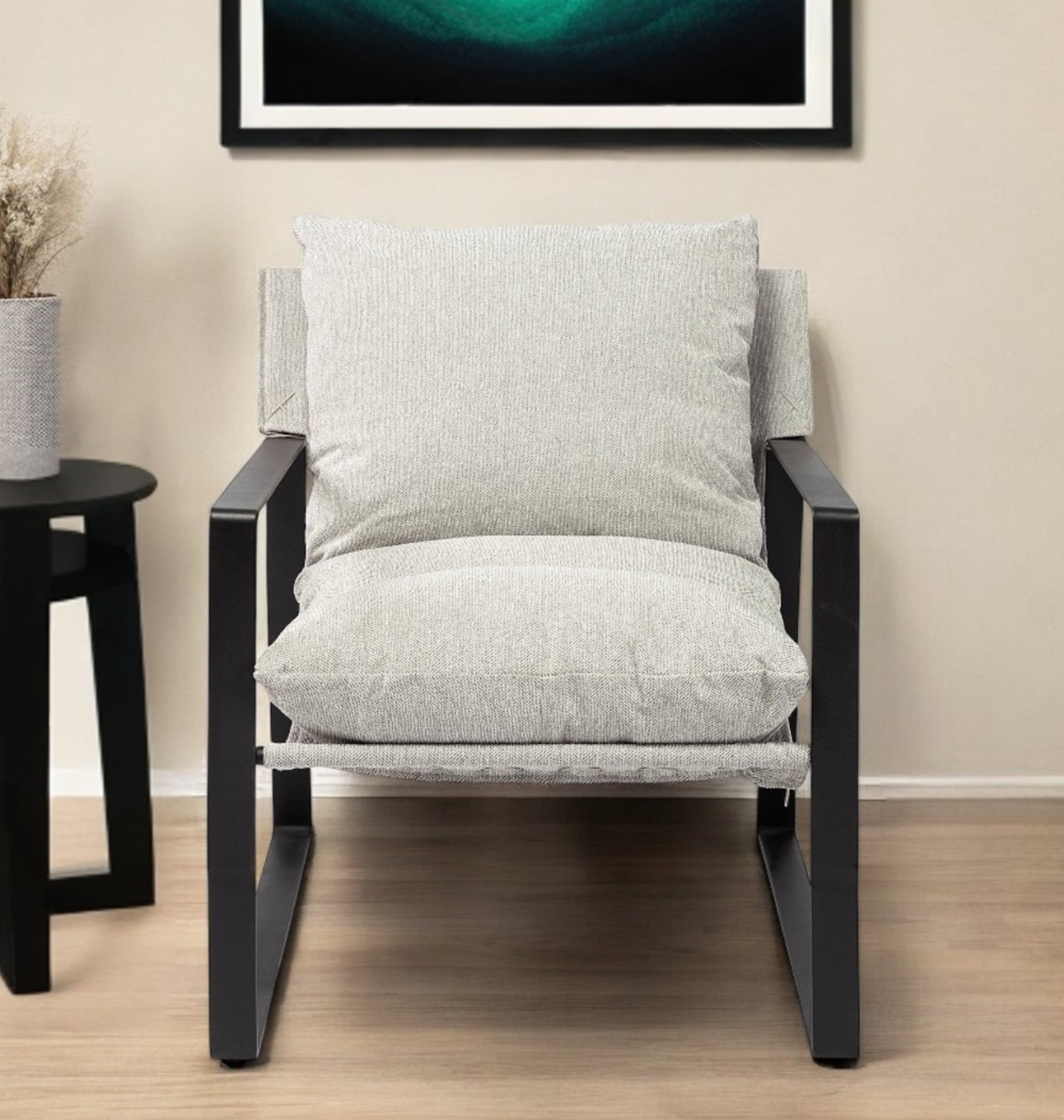 35" Gray and Black Fabric Lounge Chair-1