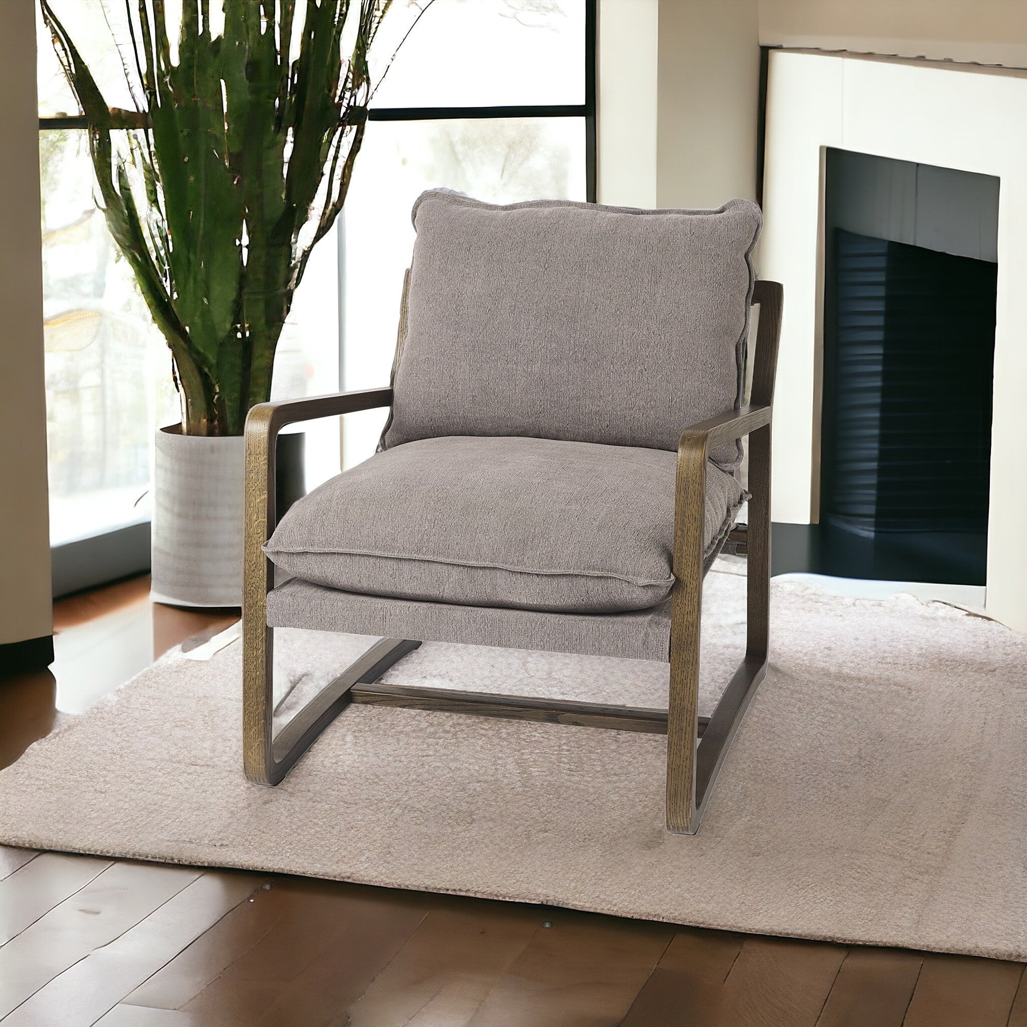 34" Gray and Brown Fabric Lounge Chair-1