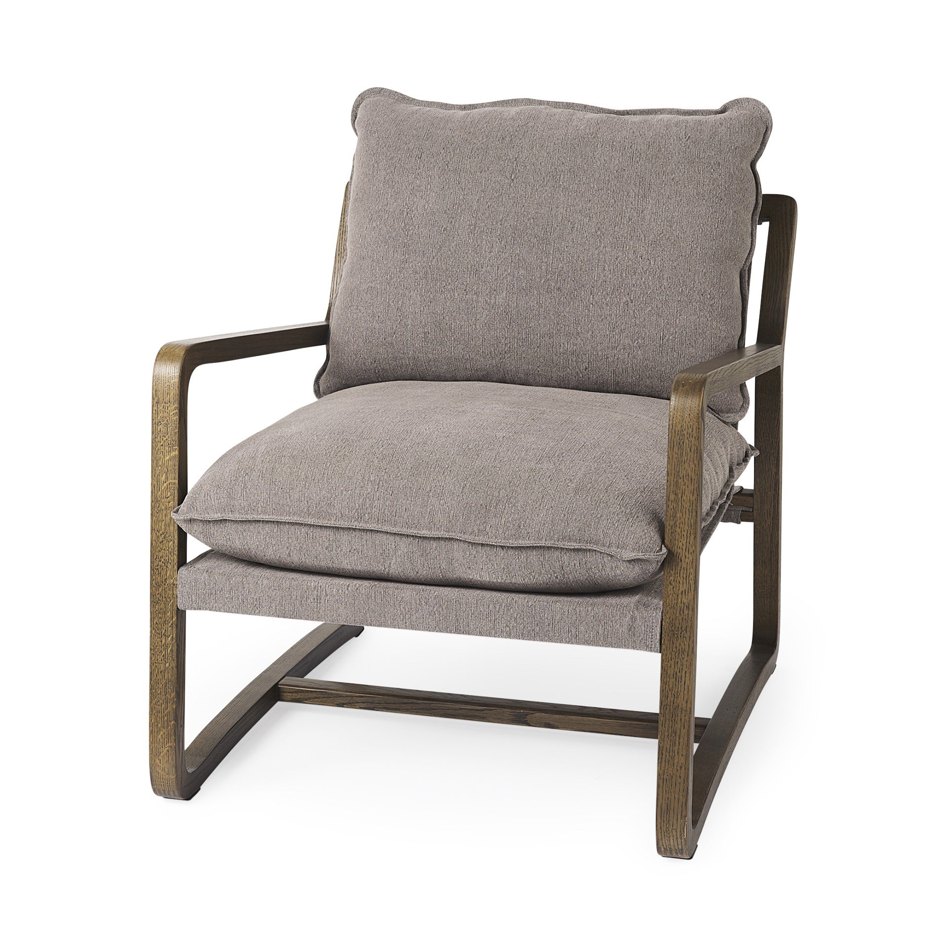 34" Gray and Brown Fabric Lounge Chair-0