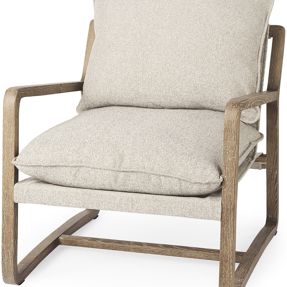 34" Beige And Wood Brown Fabric Lounge Chair-7