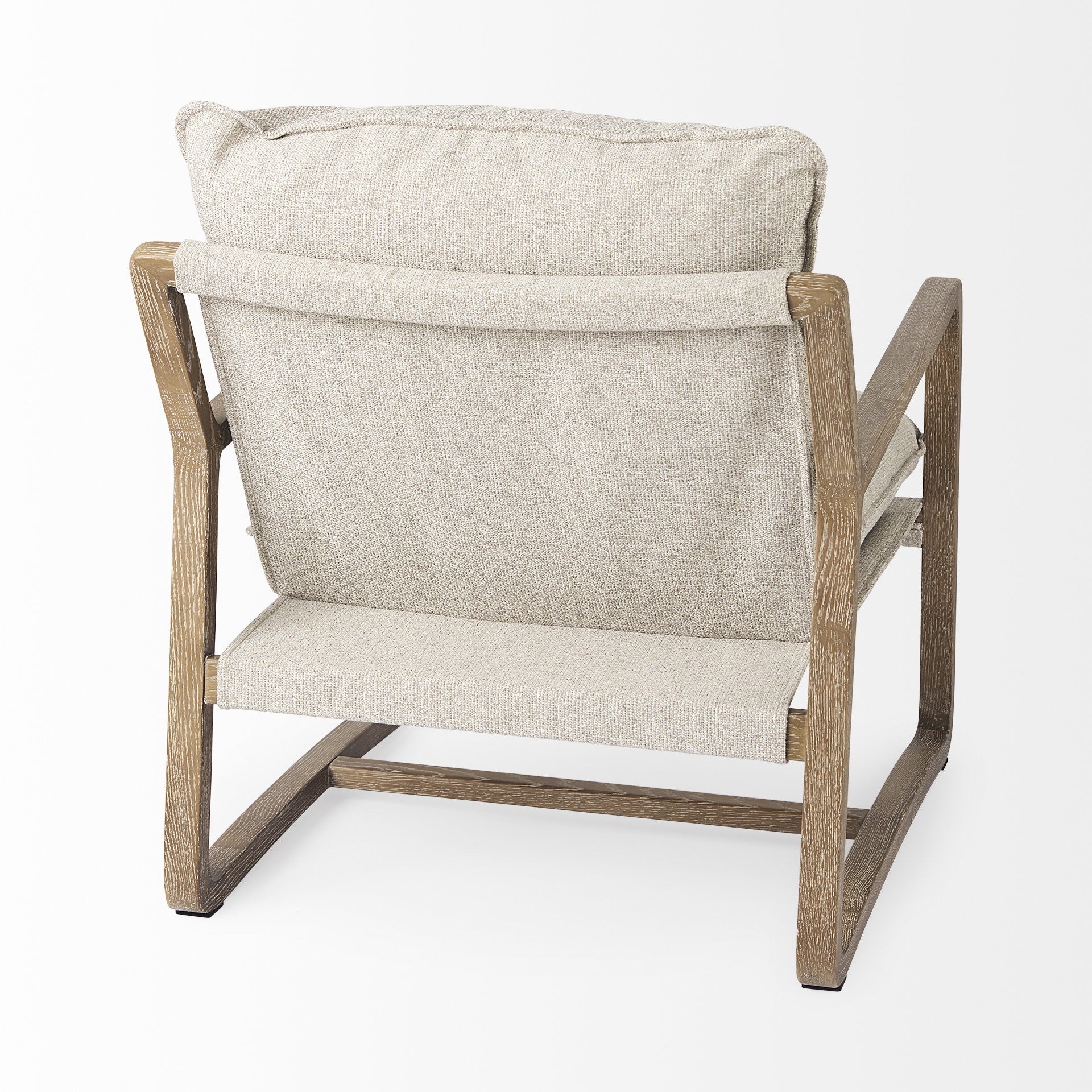 34" Beige And Wood Brown Fabric Lounge Chair-5