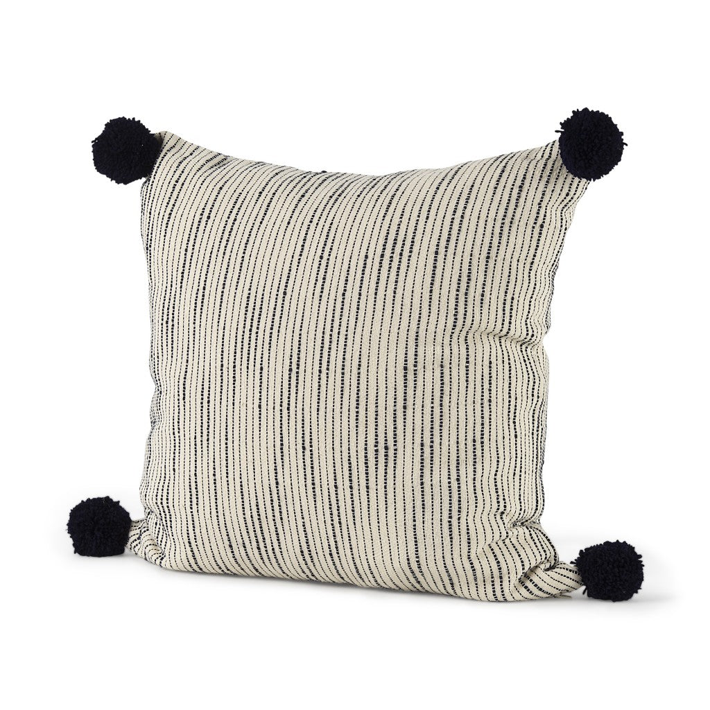 Beige And Midnight Pom Pom Square Accent Pillow Cover-0