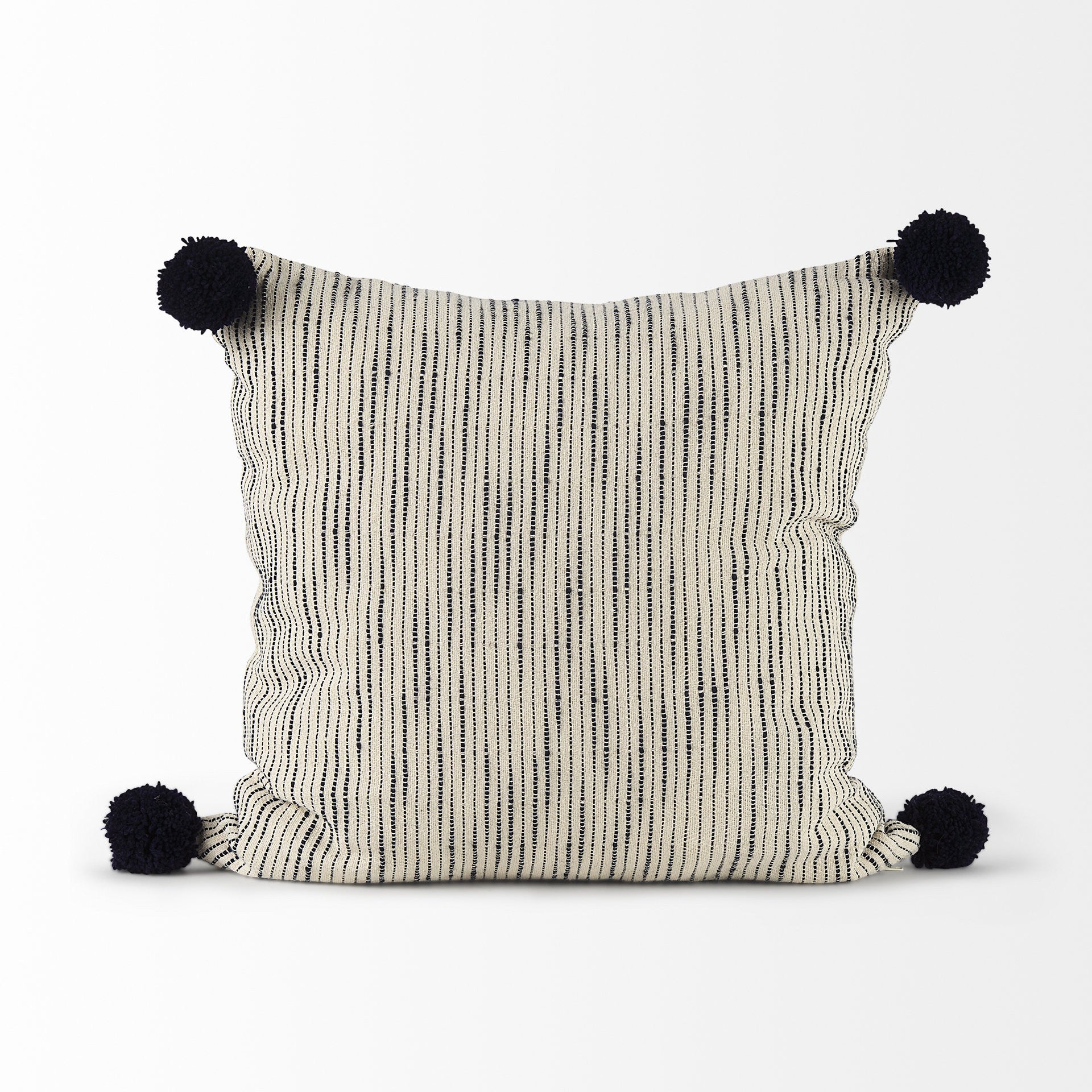 Beige And Midnight Pom Pom Square Accent Pillow Cover-2