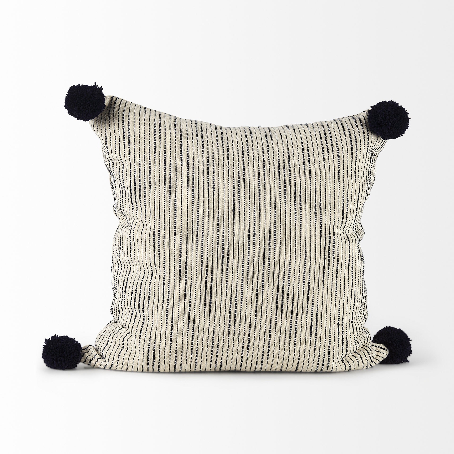 Beige And Midnight Pom Pom Square Accent Pillow Cover-4