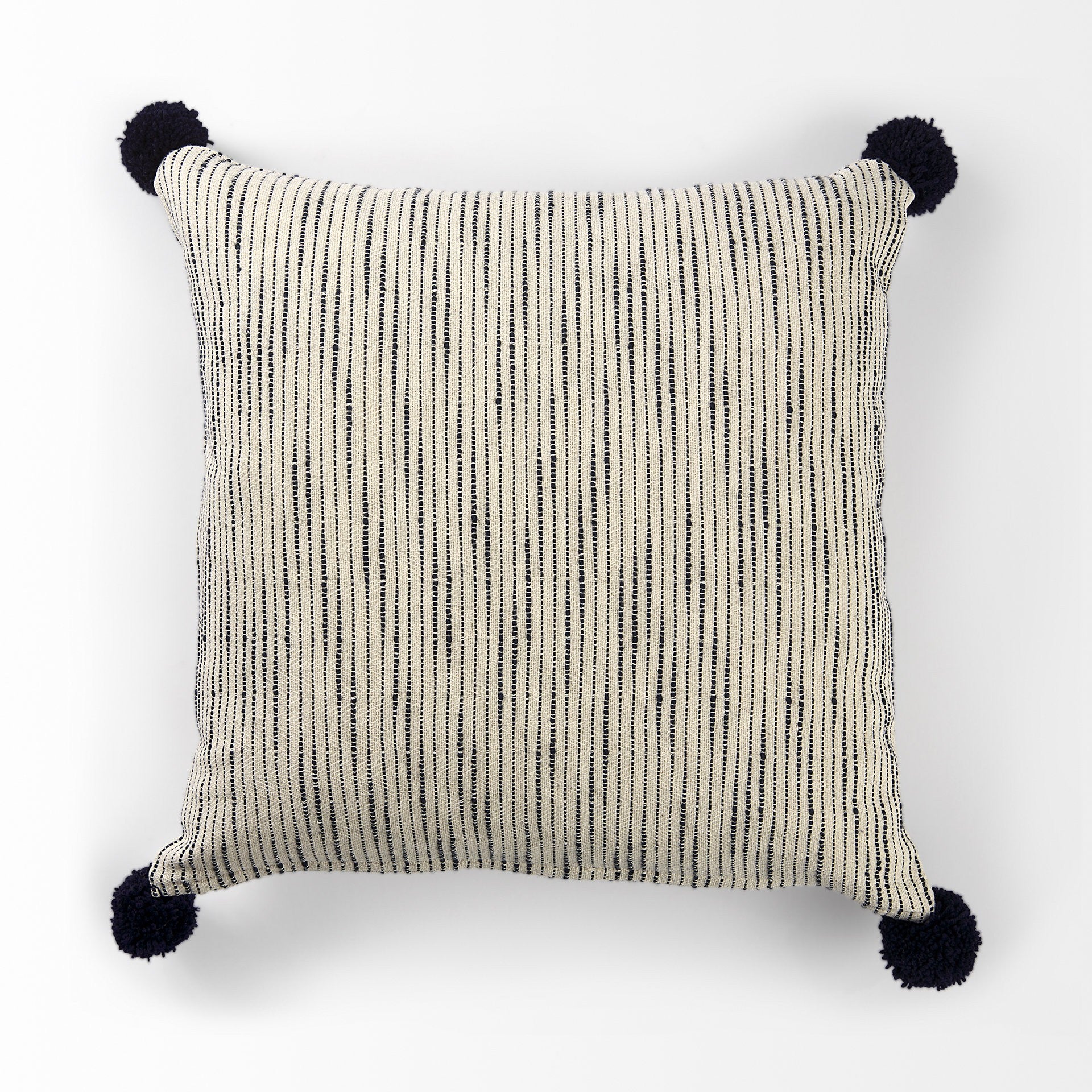 Beige And Midnight Pom Pom Square Accent Pillow Cover-5