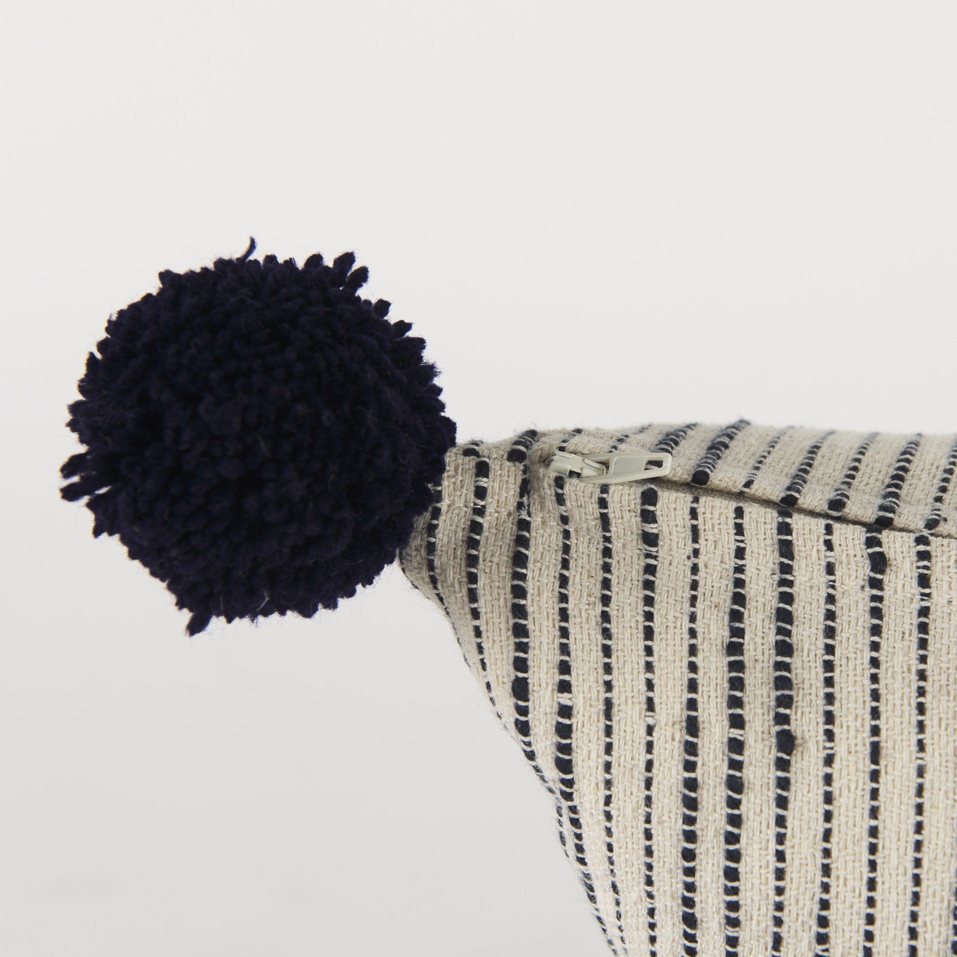 Beige And Midnight Pom Pom Square Accent Pillow Cover-8