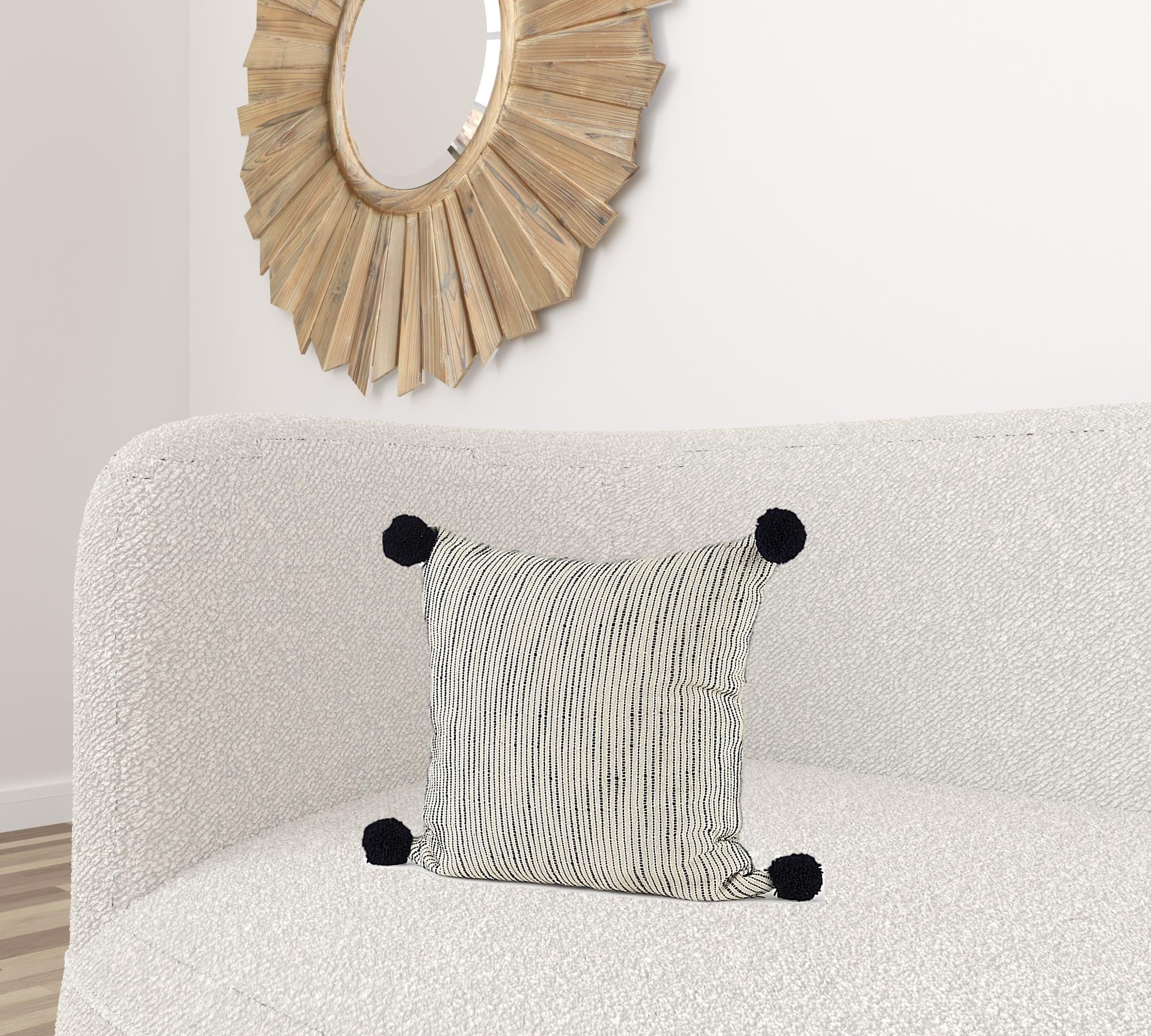 Beige And Midnight Pom Pom Square Accent Pillow Cover-1