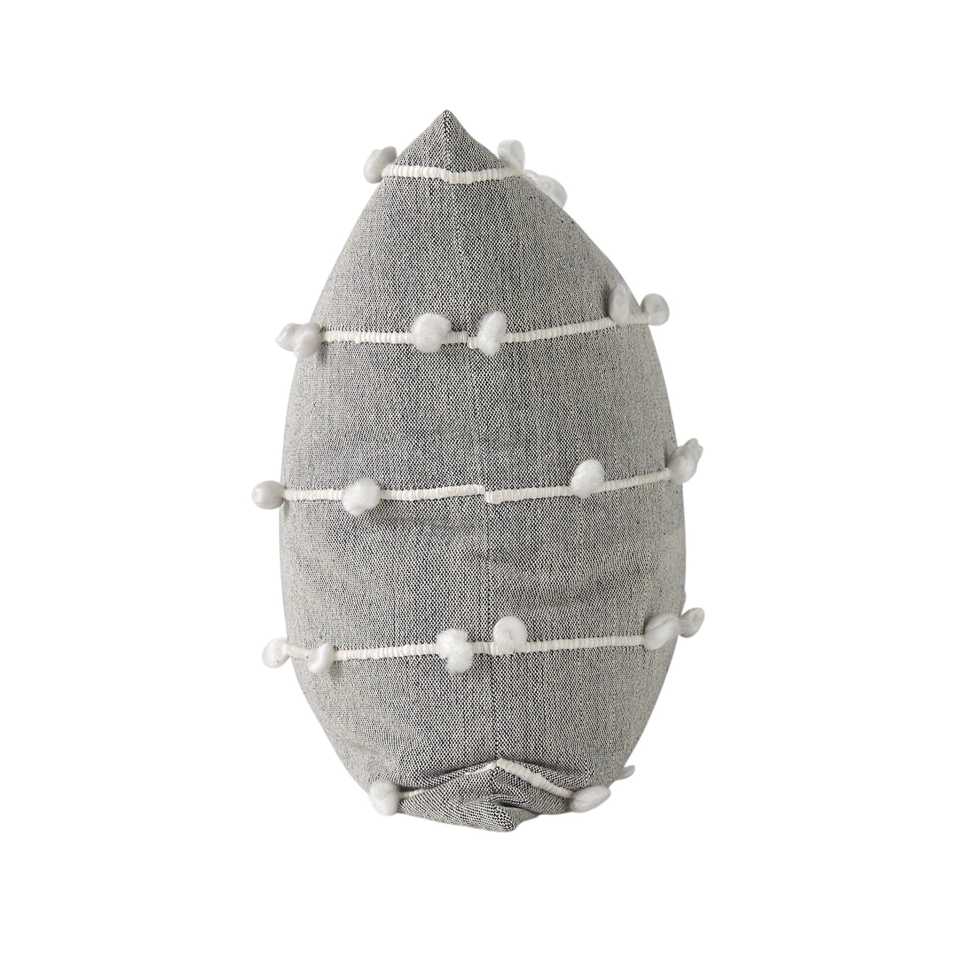 20" Gray and White Striped Linen Throw Pillow Cover With Embroidery and Pom Poms-4