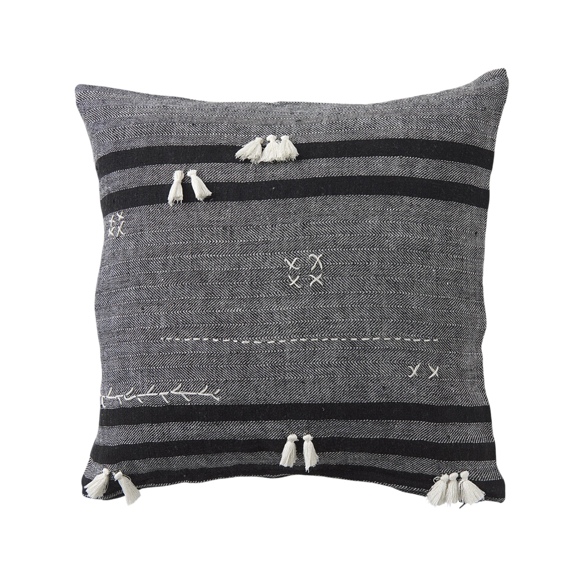 Dark Gray Detailed Throw Pillow Cover-1