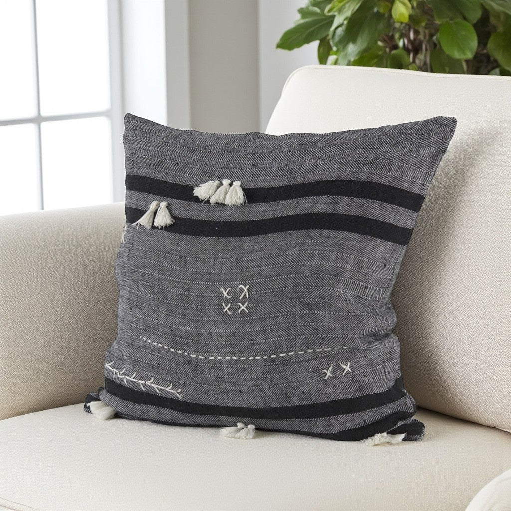 Dark Gray Detailed Throw Pillow Cover-0