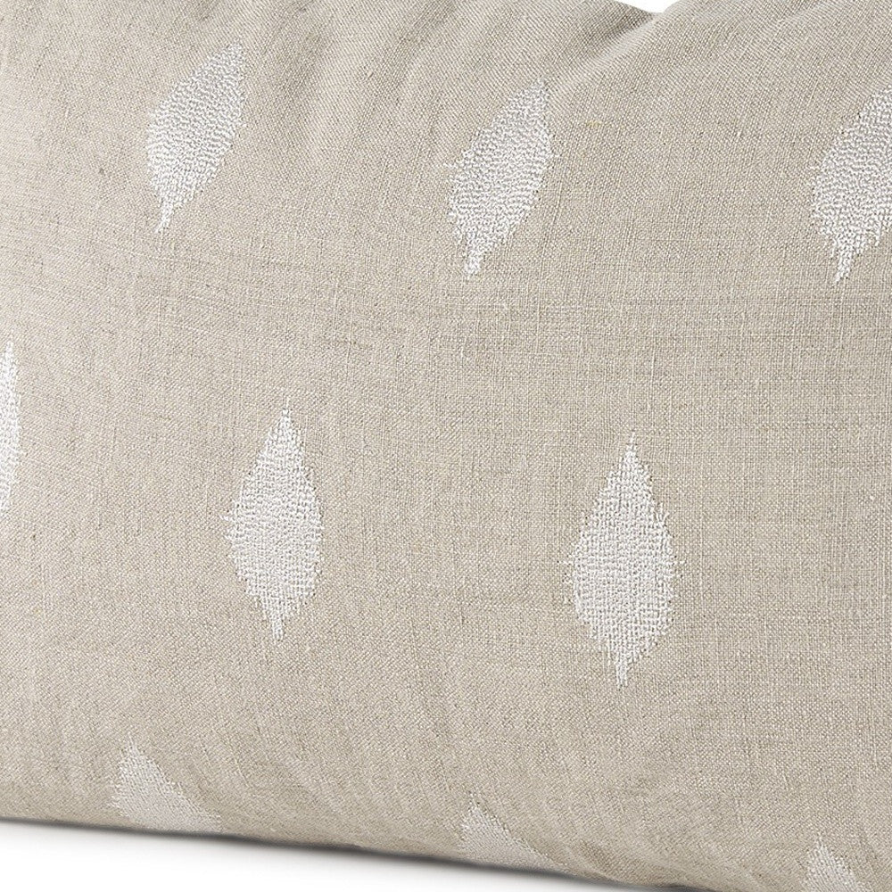 Beige And White Leaf Pattern Lumbar Pillow Cover-8