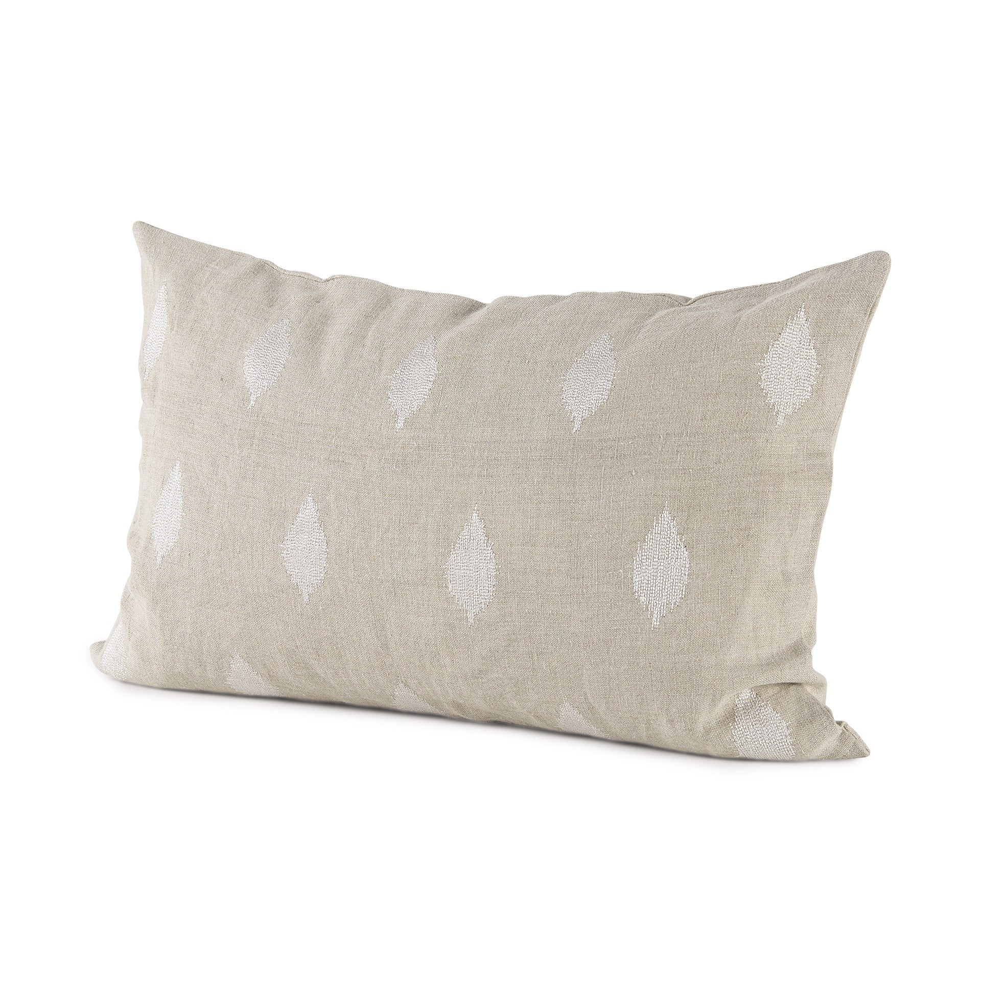 Beige And White Leaf Pattern Lumbar Pillow Cover-1