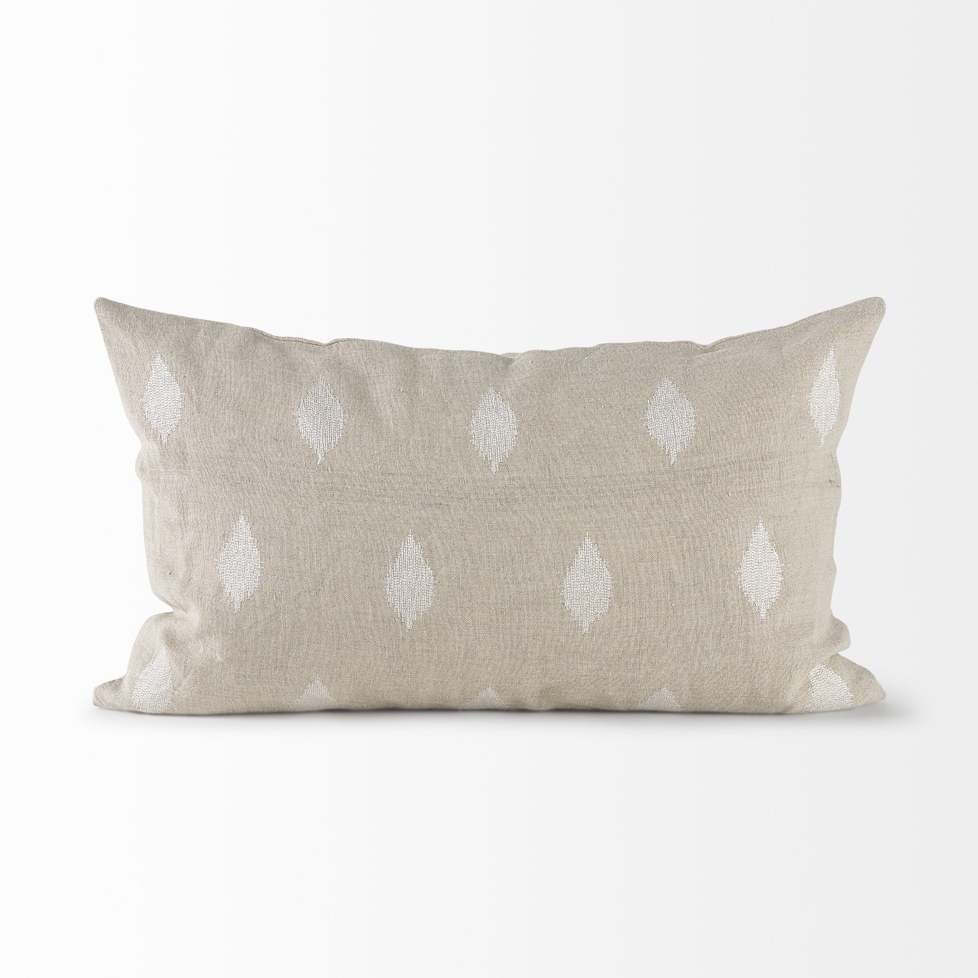 Beige And White Leaf Pattern Lumbar Pillow Cover-2