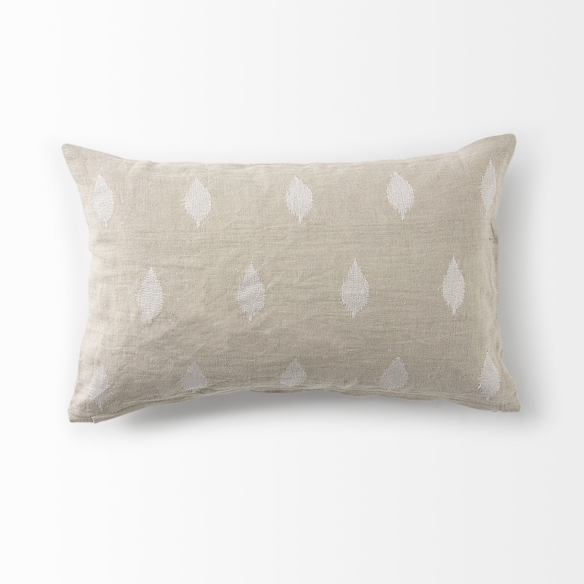 Beige And White Leaf Pattern Lumbar Pillow Cover-5