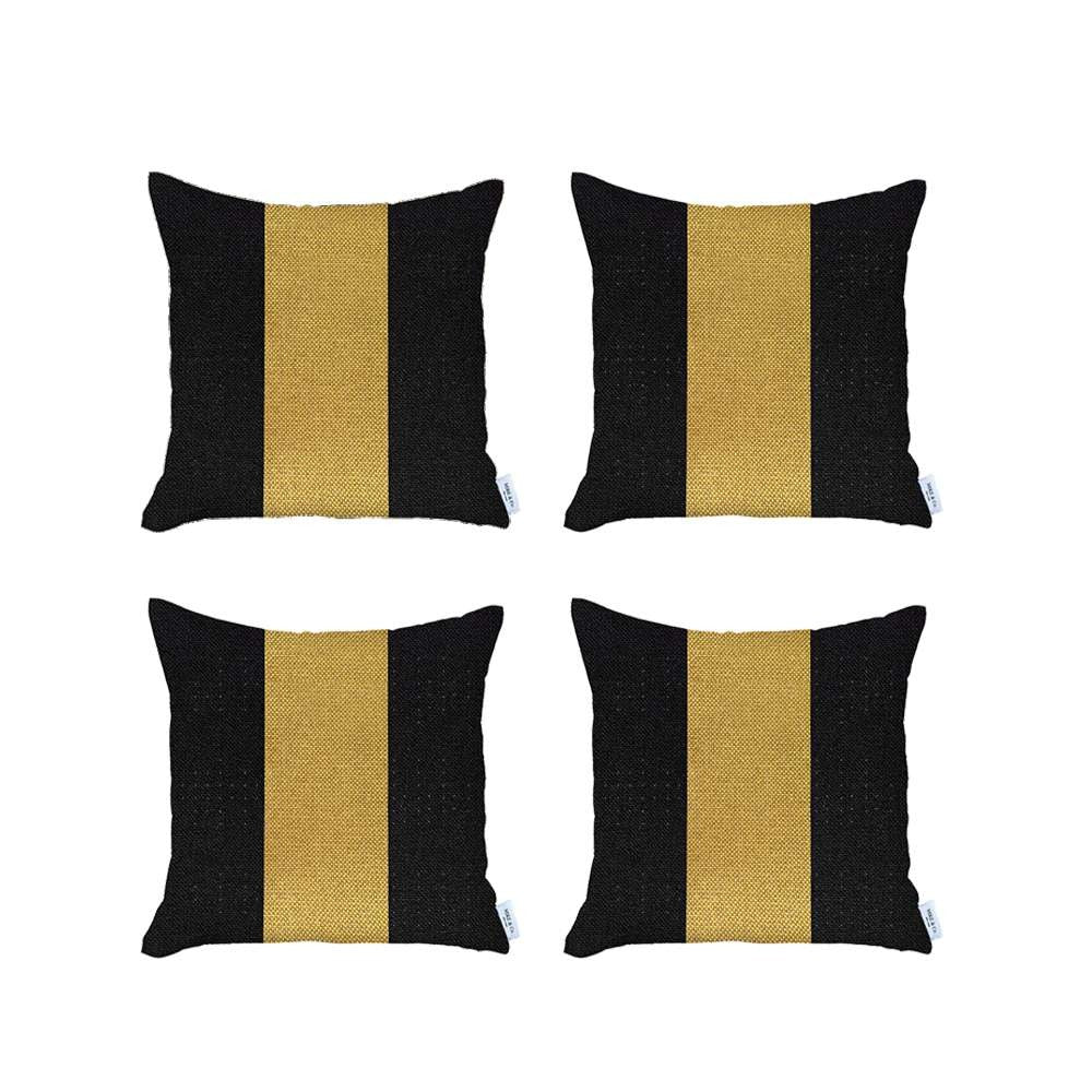 Set Of 4 Black And Yellow Center Pillow Covers-1