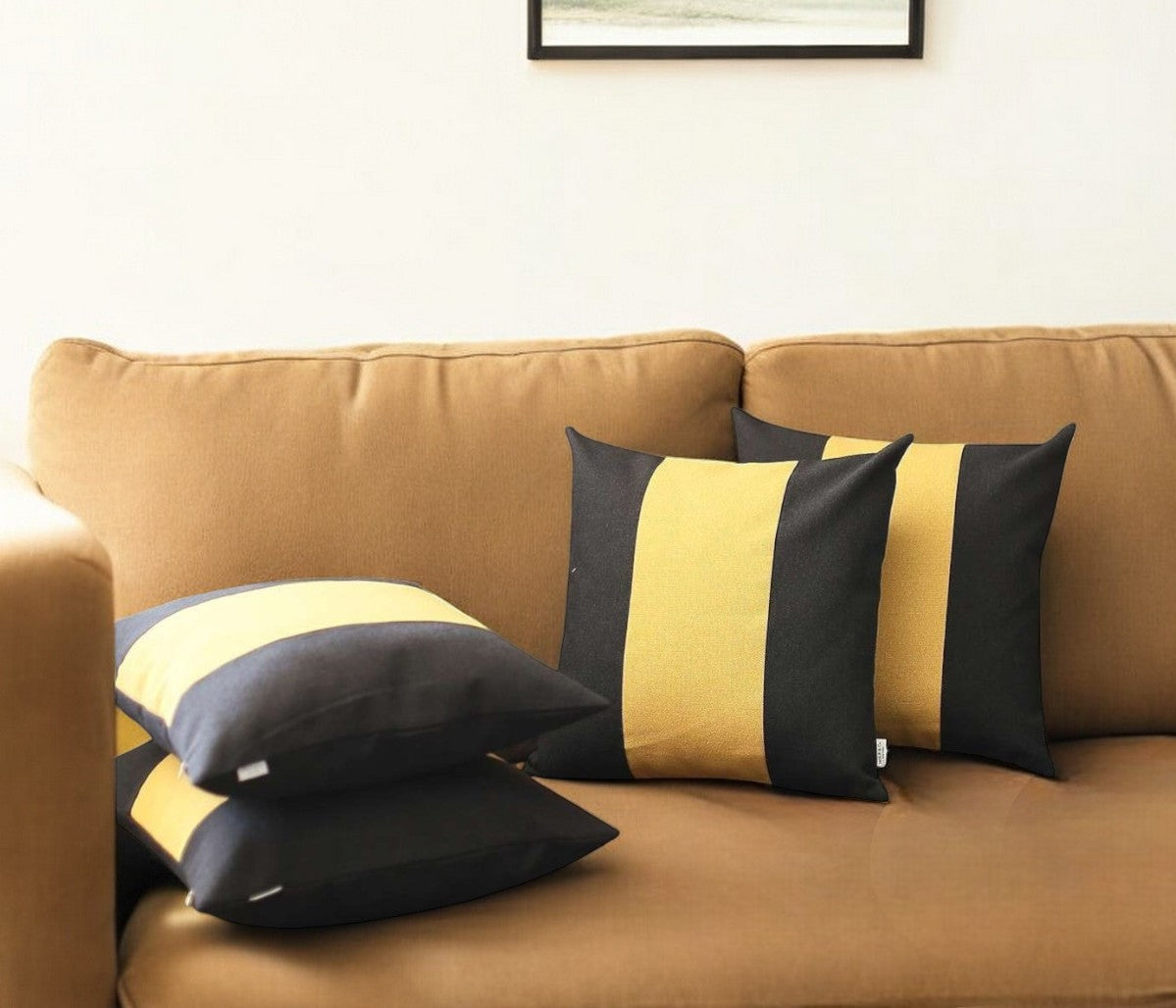 Set Of 4 Black And Yellow Center Pillow Covers-0
