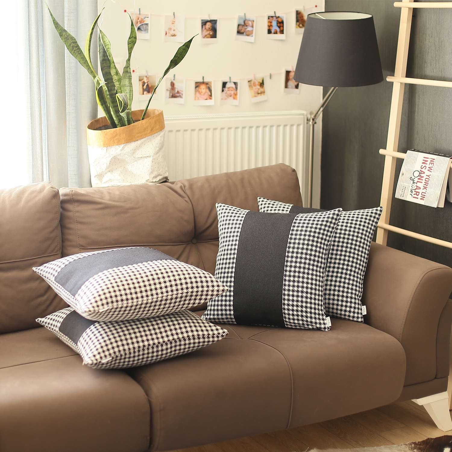 Set Of 4 Black Houndstooth Pillow Covers-3