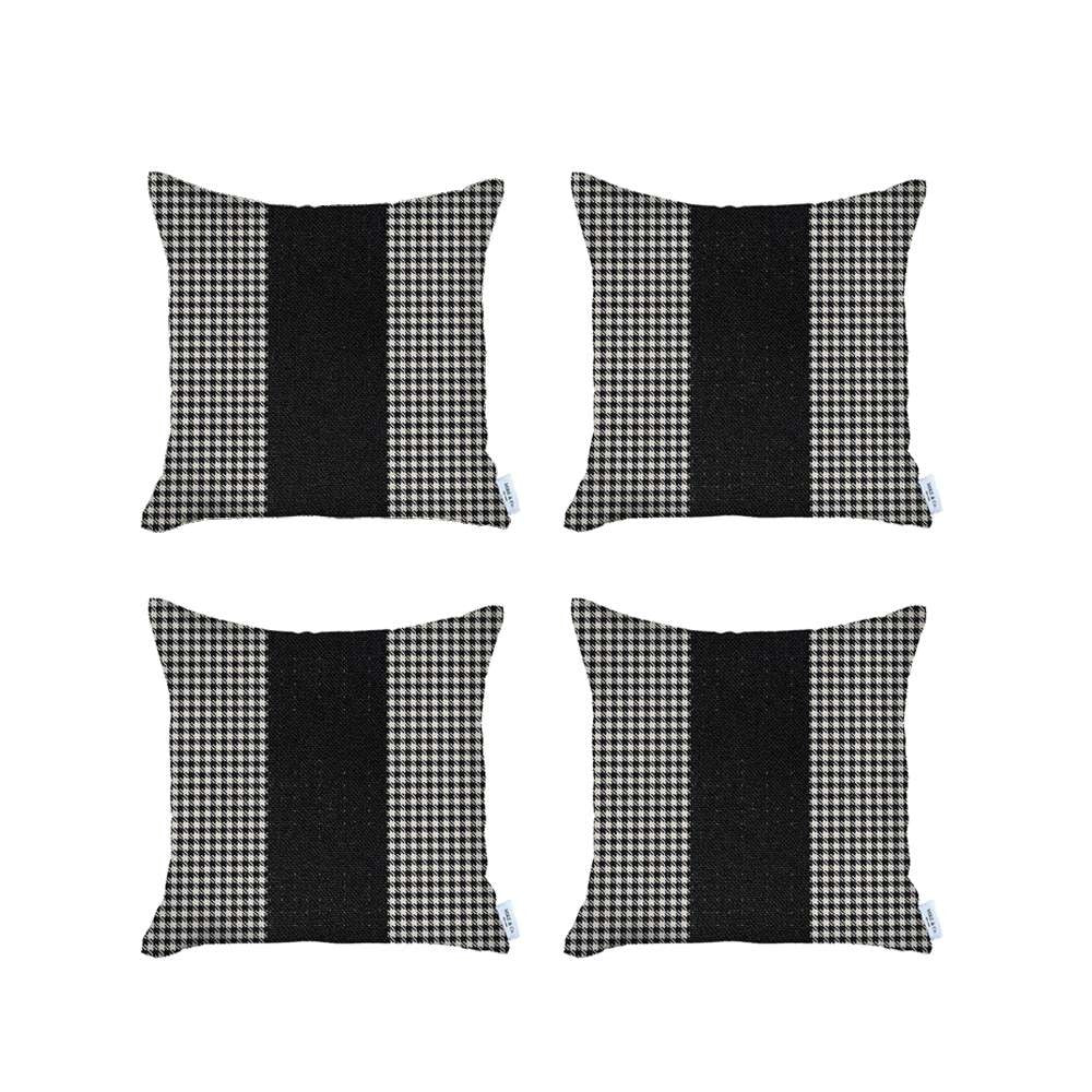 Set Of 4 Black Houndstooth Pillow Covers-1