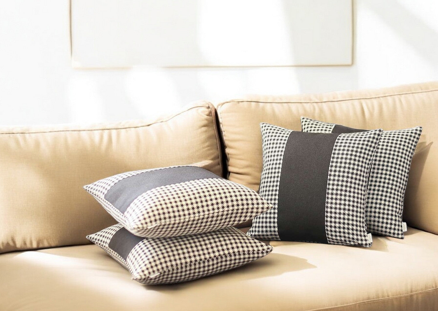 Set Of 4 Black Houndstooth Pillow Covers-0