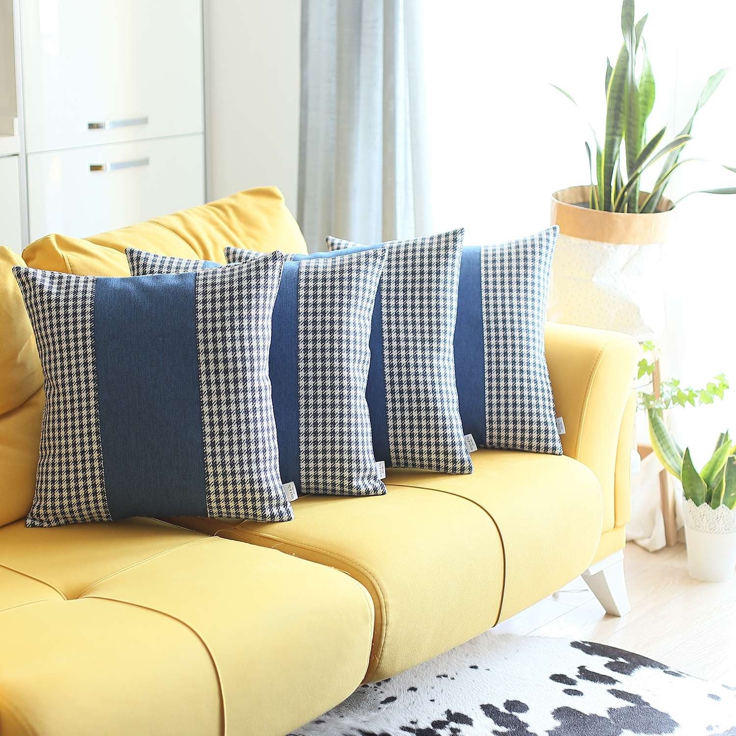 Set Of 4 Blue Houndstooth Pillow Covers-7