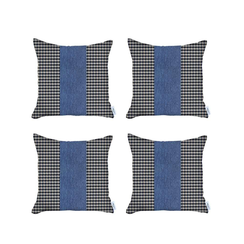 Set Of 4 Blue Houndstooth Pillow Covers-3