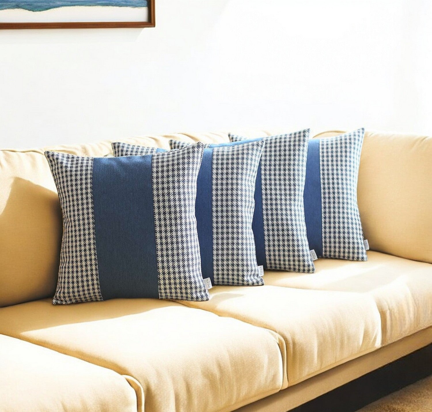 Set Of 4 Blue Houndstooth Pillow Covers-0